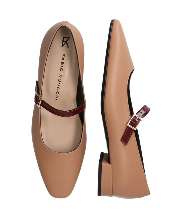 INTER-CHAUSSURES 【FABIO RUSCONI】スクエアトウワンストラップパンプス ベージュコンビ