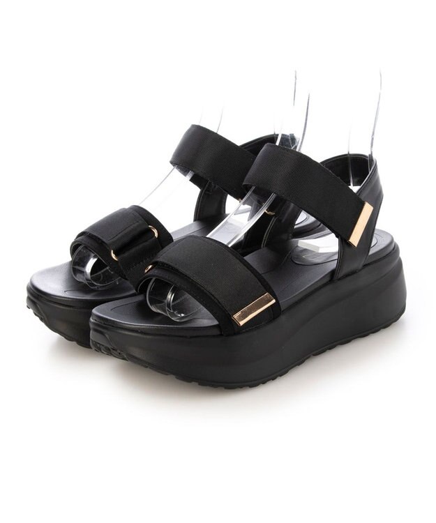 MODE ET JACOMO <noyau>厚底サテンベルクロスポーツサンダル ブラック