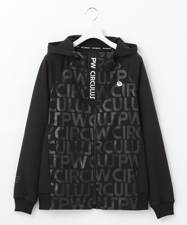 PW CIRCULUS 【MEN】【撥水/防風/ストレッチ】ロゴプリント ジップアップ フーデッド ブルゾン ブラック系