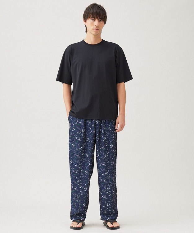 UNFILO MENS ボタニカルプリント イージーテーパードパンツ ネイビープリント