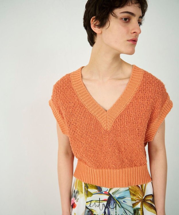 GRACE CONTINENTAL カノコショートニットトップ オレンジ