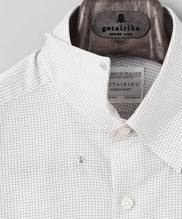 GOTAIRIKU 春夏向け【形態安定】SUMMERPREMIUMPLEATS_スナップダウンカラー 半袖ドレスシャツ_ブラウン(25年限定色) 白地×ダークブラウン格子