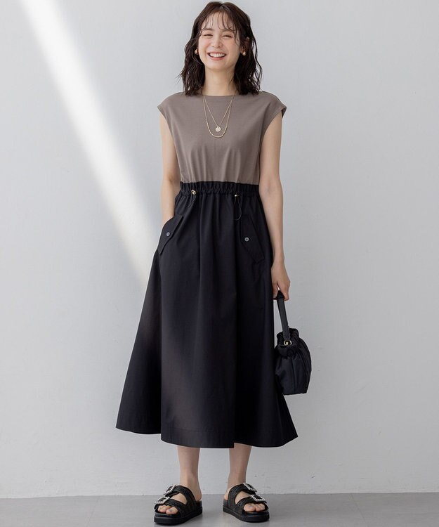組曲 L 【WEB限定】コンビネーションワンピース モカグレー×ブラック系