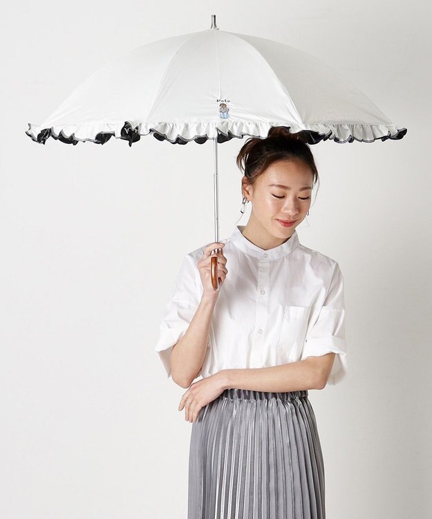 MOONBAT 【WEB限定】POLO RALPH LAUREN（ポロ ラルフローレン）晴雨兼用日傘 長傘 ワンポイントベア刺繍 フリル 一級遮光 遮熱 UV オフホワイト