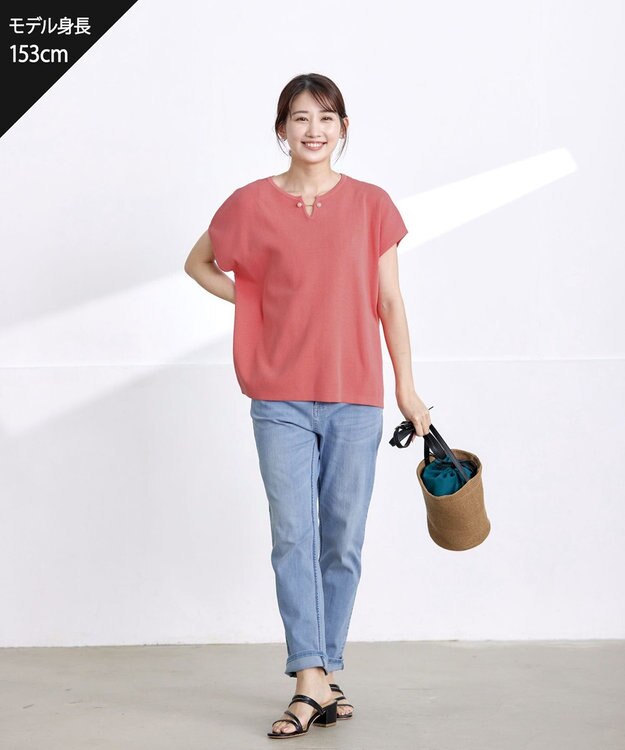 Tiaclasse 【小倉優子さん着用・洗える】フレンチスリーブニットトップス コーラル