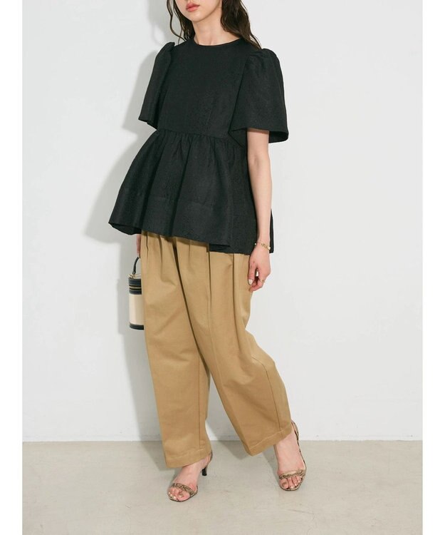 Green Parks パフスリーブジャガードペプラムブラウス Black