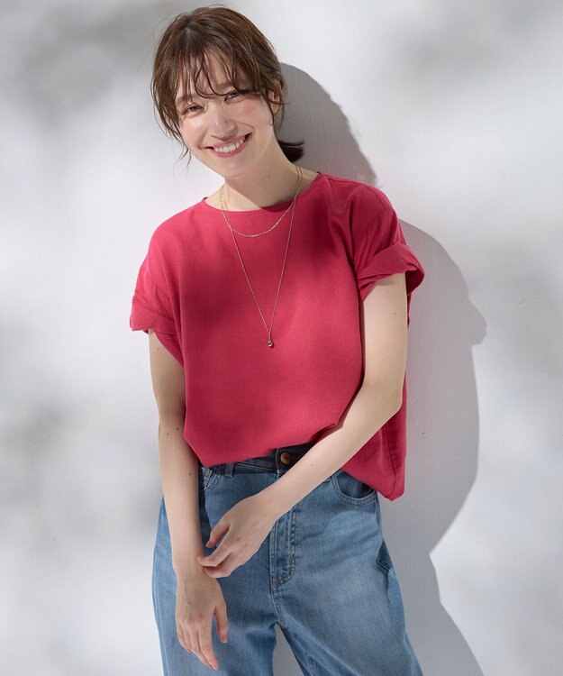 ANY 【手洗い可】ヨーロピアンリネンツイストスリーブブラウス レッド