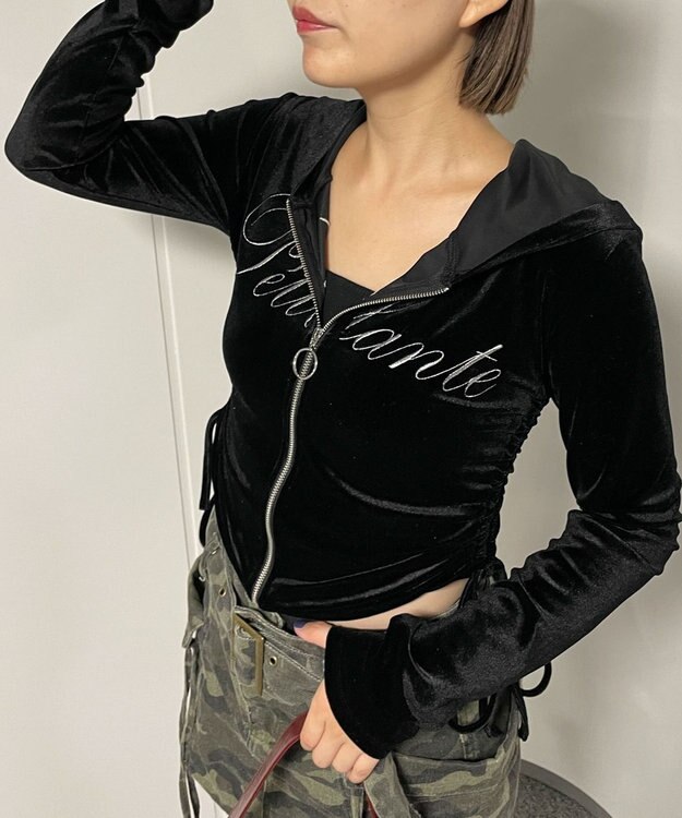 WEGO サイドドロストベロアパーカー ブラック