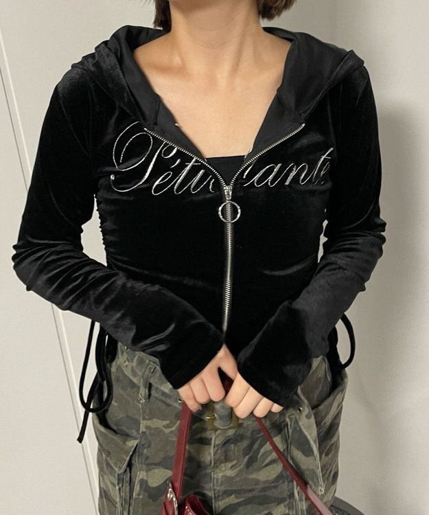 WEGO サイドドロストベロアパーカー ブラック