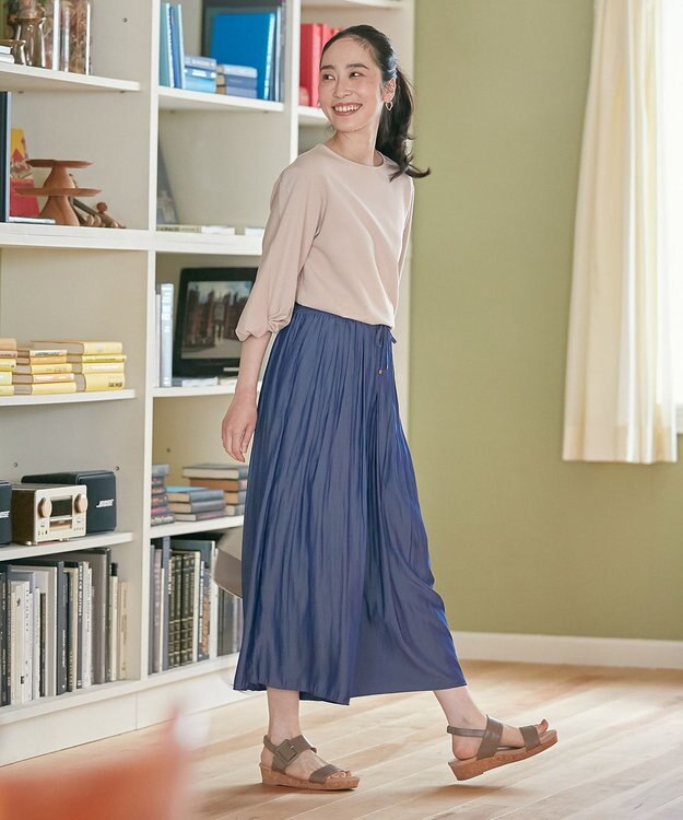 ANY 【洗濯機可能・ウエストゴム】リラックススカーチョ シャンブレーネイビー