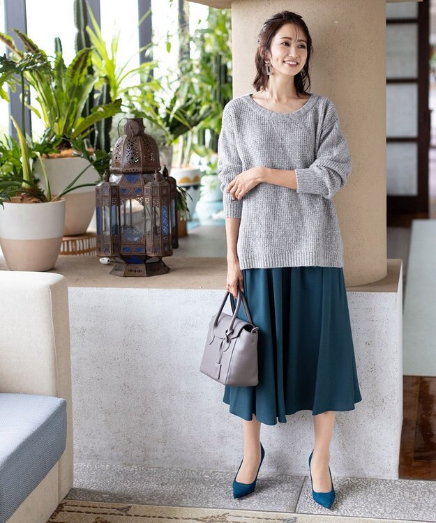 Tiaclasse 【洗える】大人可愛いワッフルニットトップス グレー