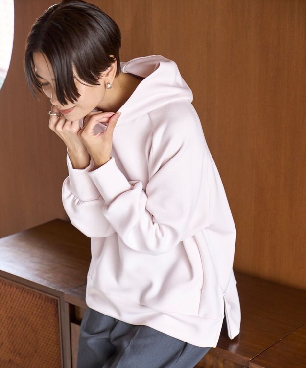 UNFILO L 【洗える】ダブルフェイス サイドZIPフーディ ピンク