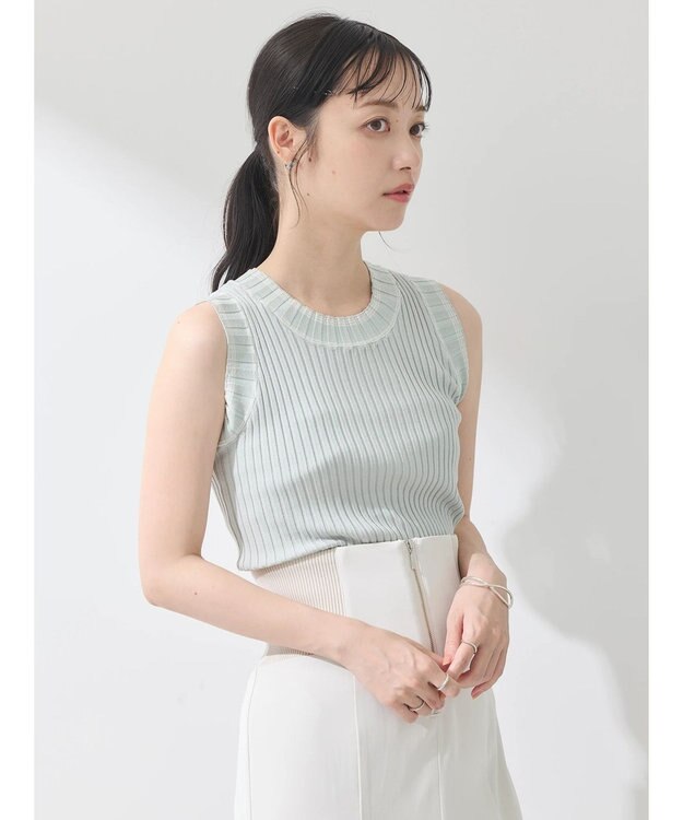 earth music&ecology ノースリーブラインニットプルオーバー Mint