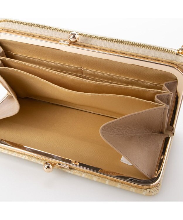 LA BAGAGERIE クロコ型押しエナメル 長財布（がま口） アイボリー