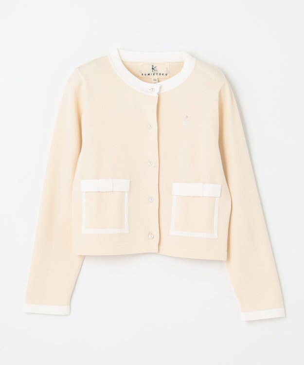 組曲 KIDS 【110-140cm】リボンインターシャニット カーディガン ベージュ系