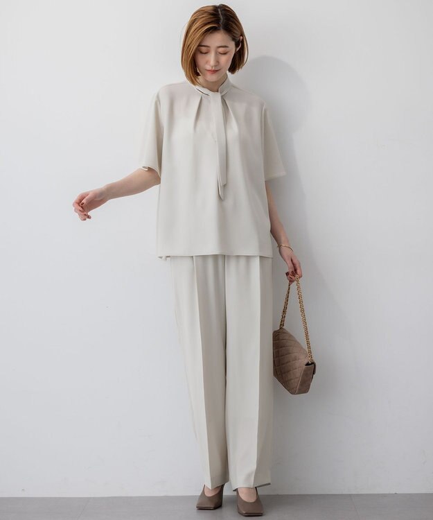 23区 S 【UVカット/接触冷感/吸水速乾】ストレッチジョーゼット ボウタイ カットソー ベージュ系