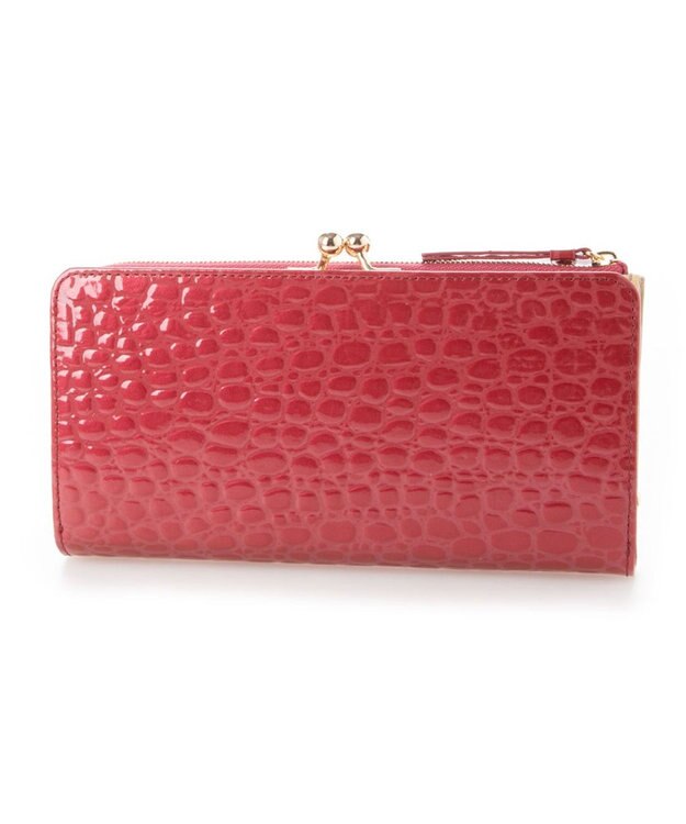LA BAGAGERIE クロコ型押しエナメル 長財布（がま口） レッド