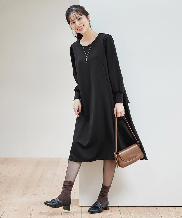 Tiaclasse L 【洗える】ドッキングティアードワンピース ブラック