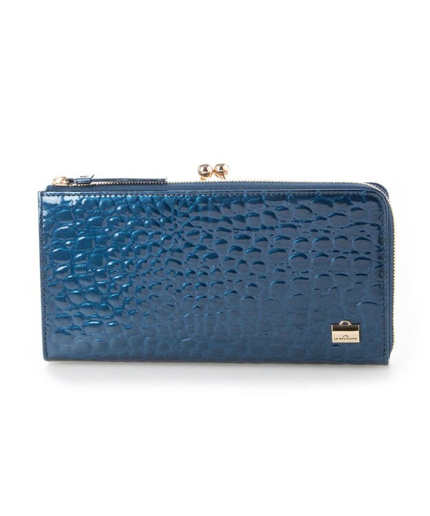 LA BAGAGERIE クロコ型押しエナメル 長財布（がま口） ブルー