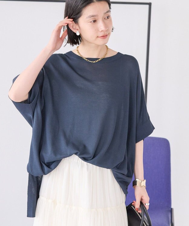 AMERICAN HOLIC 接触冷感サイドスリットニットプルオーバー Navy