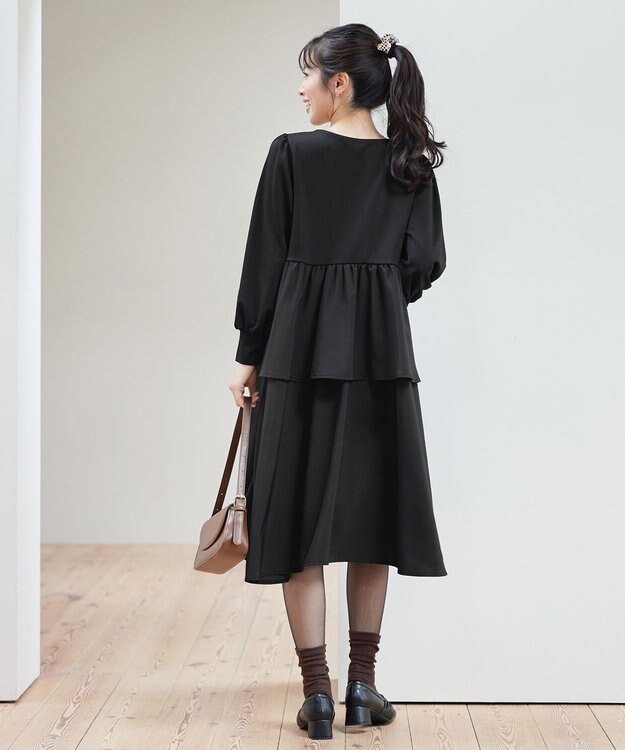 Tiaclasse L 【洗える】ドッキングティアードワンピース ブラック