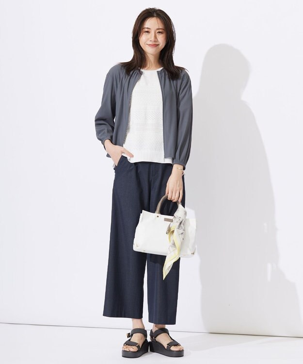 J.PRESS LADIES 【洗える・吸水速乾】麻シェルドライ セミワイド パンツ ネイビー系