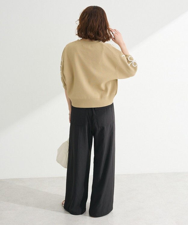 Green Parks ・ＥＬＥＮＣＡＲＥ　ＤＵＥ　ライン刺繍５分袖ニット Beige