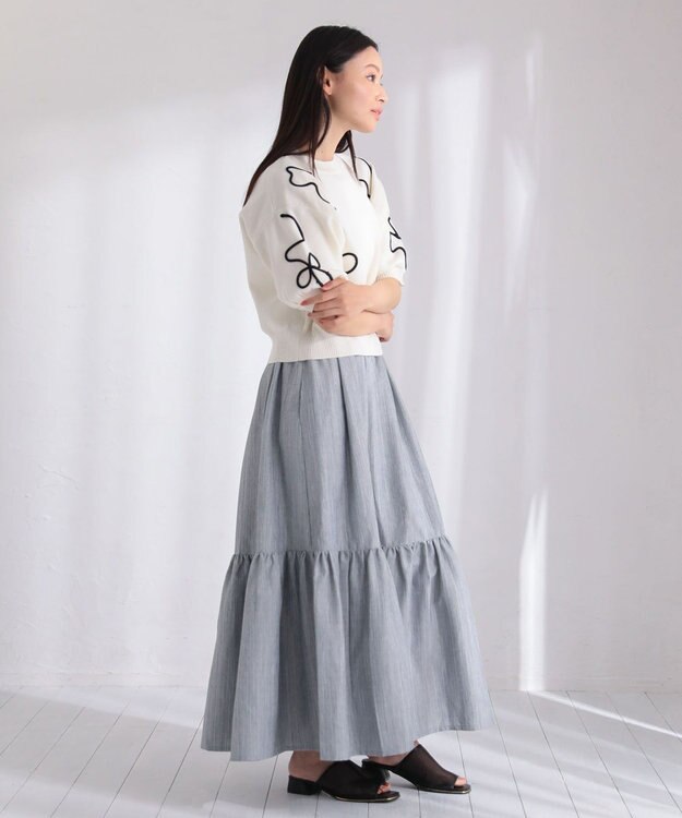 Green Parks ・ＥＬＥＮＣＡＲＥ　ＤＵＥ　ライン刺繍５分袖ニット Beige