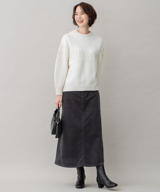 自由区 【洗える】リブレスコール ロングスカート グレー系