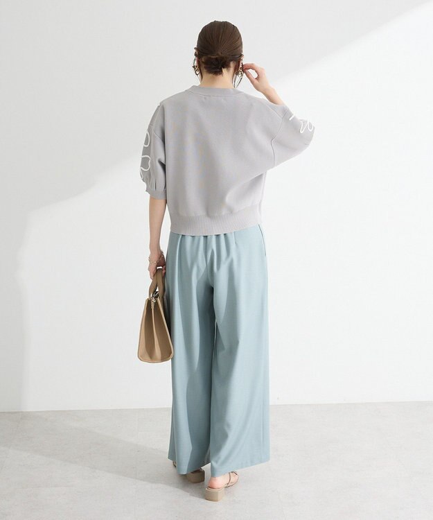 Green Parks ・ＥＬＥＮＣＡＲＥ　ＤＵＥ　ライン刺繍５分袖ニット Beige