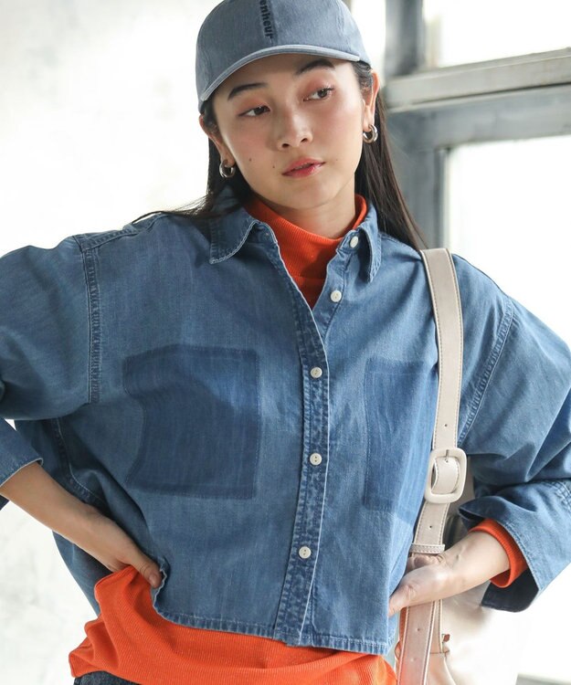 Green Parks ショート丈デニムシャツ Light Indigo