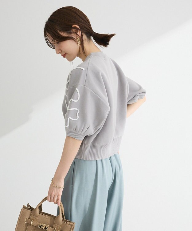 Green Parks ・ＥＬＥＮＣＡＲＥ　ＤＵＥ　ライン刺繍５分袖ニット Beige