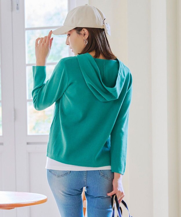 Tiaclasse 【洗える】サマーニットフードパーカートップス グリーン