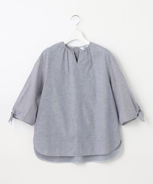 J.PRESS LADIES 【洗える・吸水】 BEZピンチェック キーネック ブラウス ネイビー系3