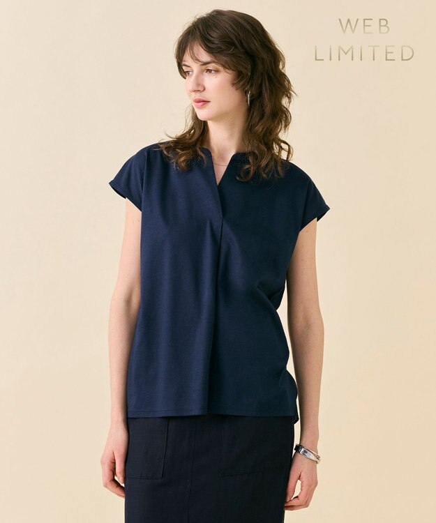 BEIGE， 【WEB限定・洗える】MELISSA / バックシフォンスキッパー半袖トップス Navy