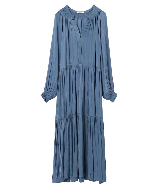 earth music&ecology サテンティアードワンピース Blue