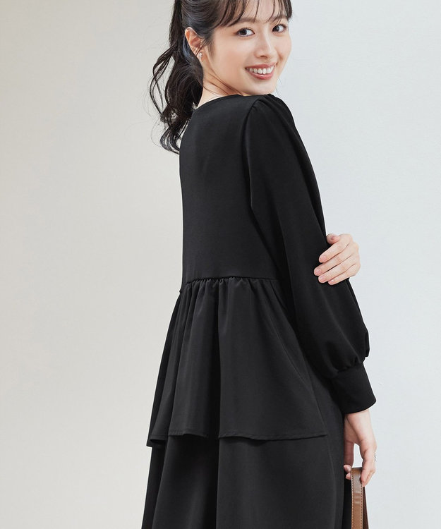 Tiaclasse L 【洗える】ドッキングティアードワンピース ブラック