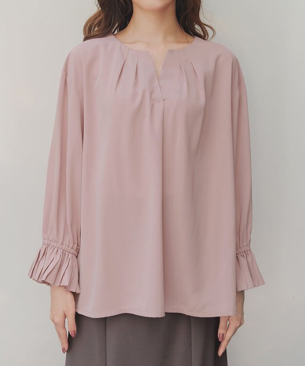 Tiaclasse L 【洗える】プリーツスリーブブラウス ピンク