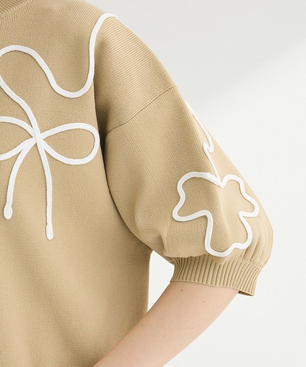Green Parks ・ＥＬＥＮＣＡＲＥ　ＤＵＥ　ライン刺繍５分袖ニット Beige