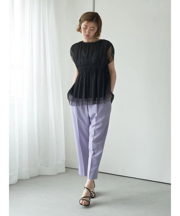 YECCA VECCA チュールギャザーブラウス Brown