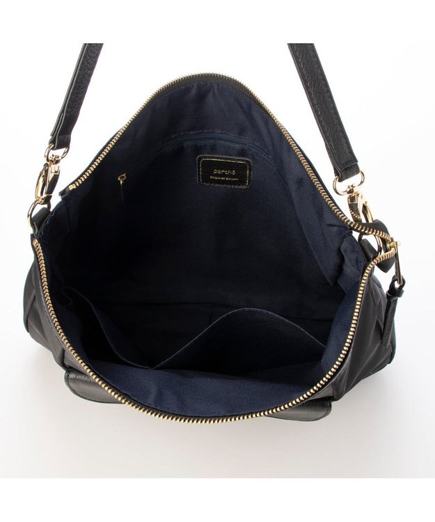 UNBILLION ペルケ perche / ナイロン牛革ヒネリかぶせ2wayトート ブラック