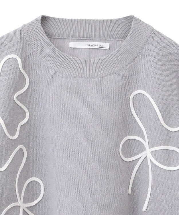 Green Parks ・ＥＬＥＮＣＡＲＥ　ＤＵＥ　ライン刺繍５分袖ニット Beige