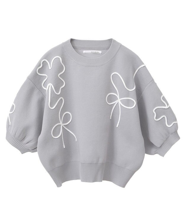 Green Parks ・ＥＬＥＮＣＡＲＥ　ＤＵＥ　ライン刺繍５分袖ニット Beige