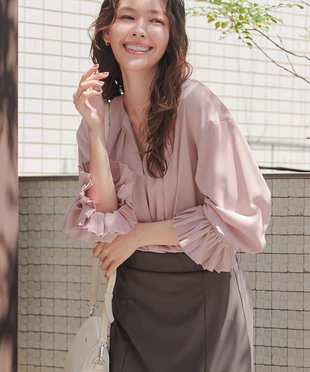 Tiaclasse L 【洗える】プリーツスリーブブラウス ピンク