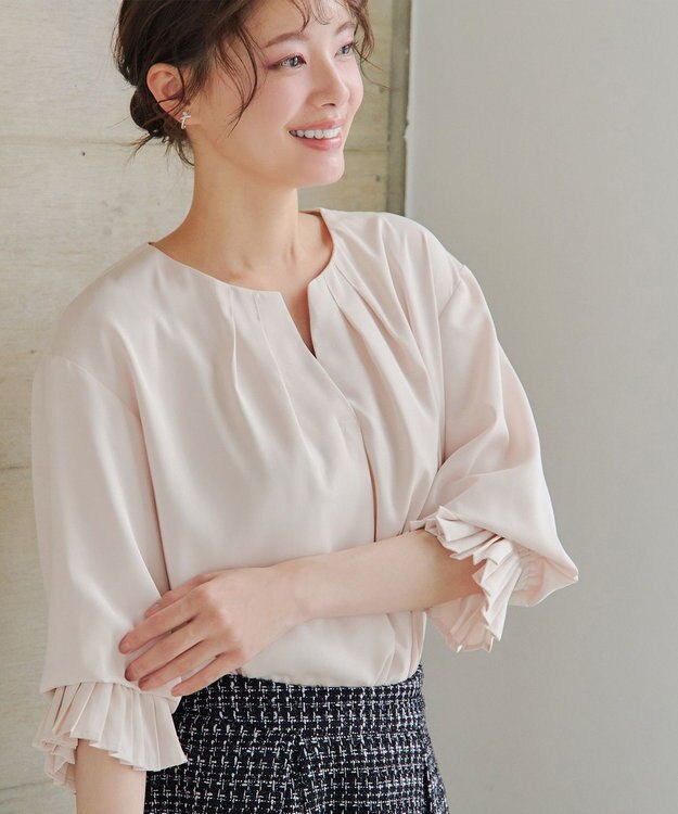 Tiaclasse 【洗える】プリーツスリーブブラウス アイボリー