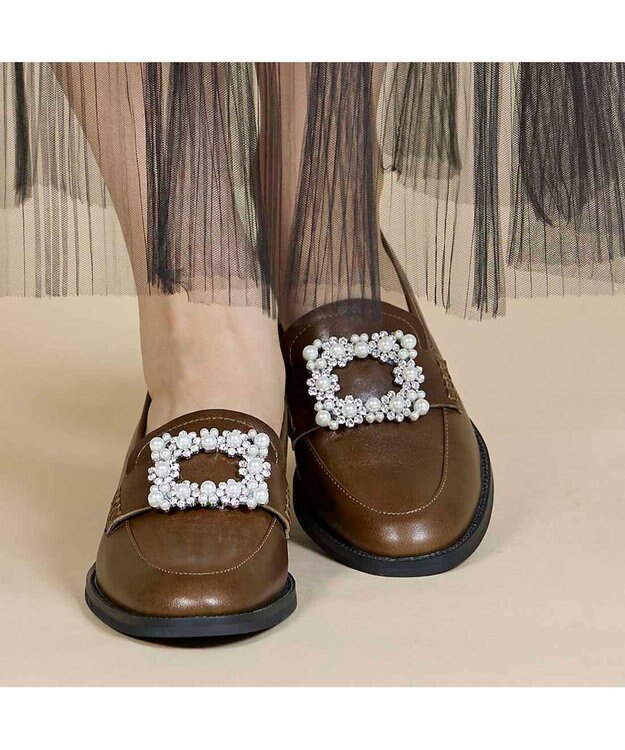 MODE ET JACOMO <carino>ビジューバックルローファー カーキ