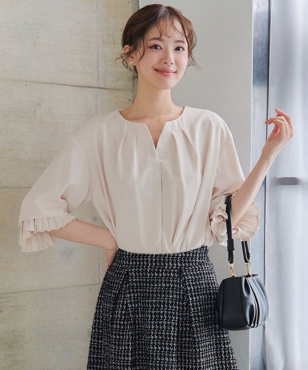 Tiaclasse L 【洗える】プリーツスリーブブラウス アイボリー