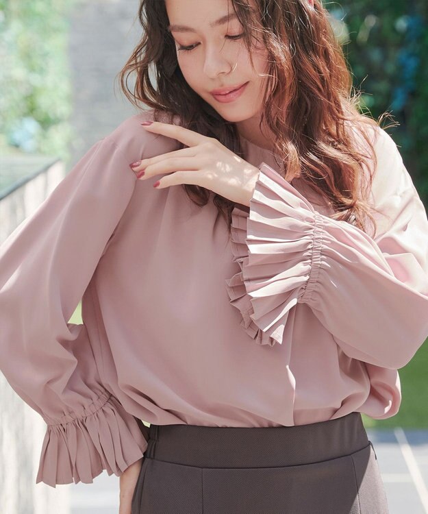 Tiaclasse L 【洗える】プリーツスリーブブラウス ピンク