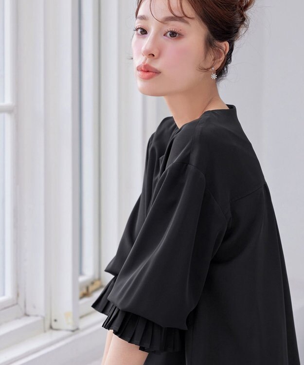 Tiaclasse L 【洗える】プリーツスリーブブラウス ブラック