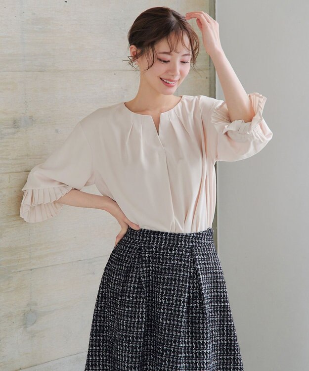 Tiaclasse L 【洗える】プリーツスリーブブラウス アイボリー